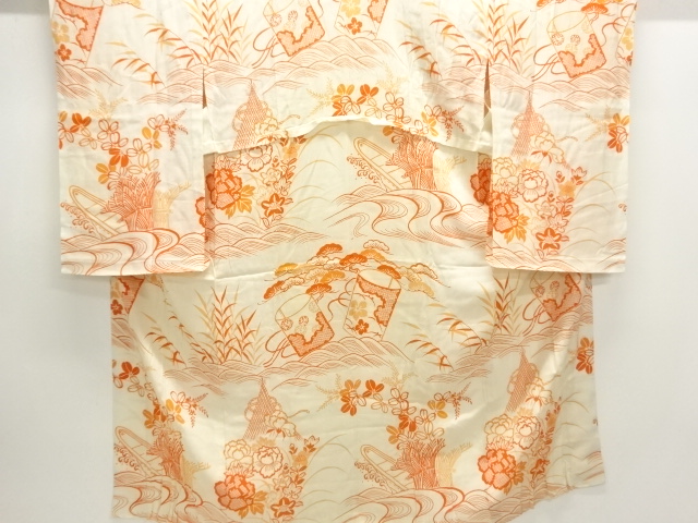 アンティーク　錦紗秋草模様単衣長襦袢